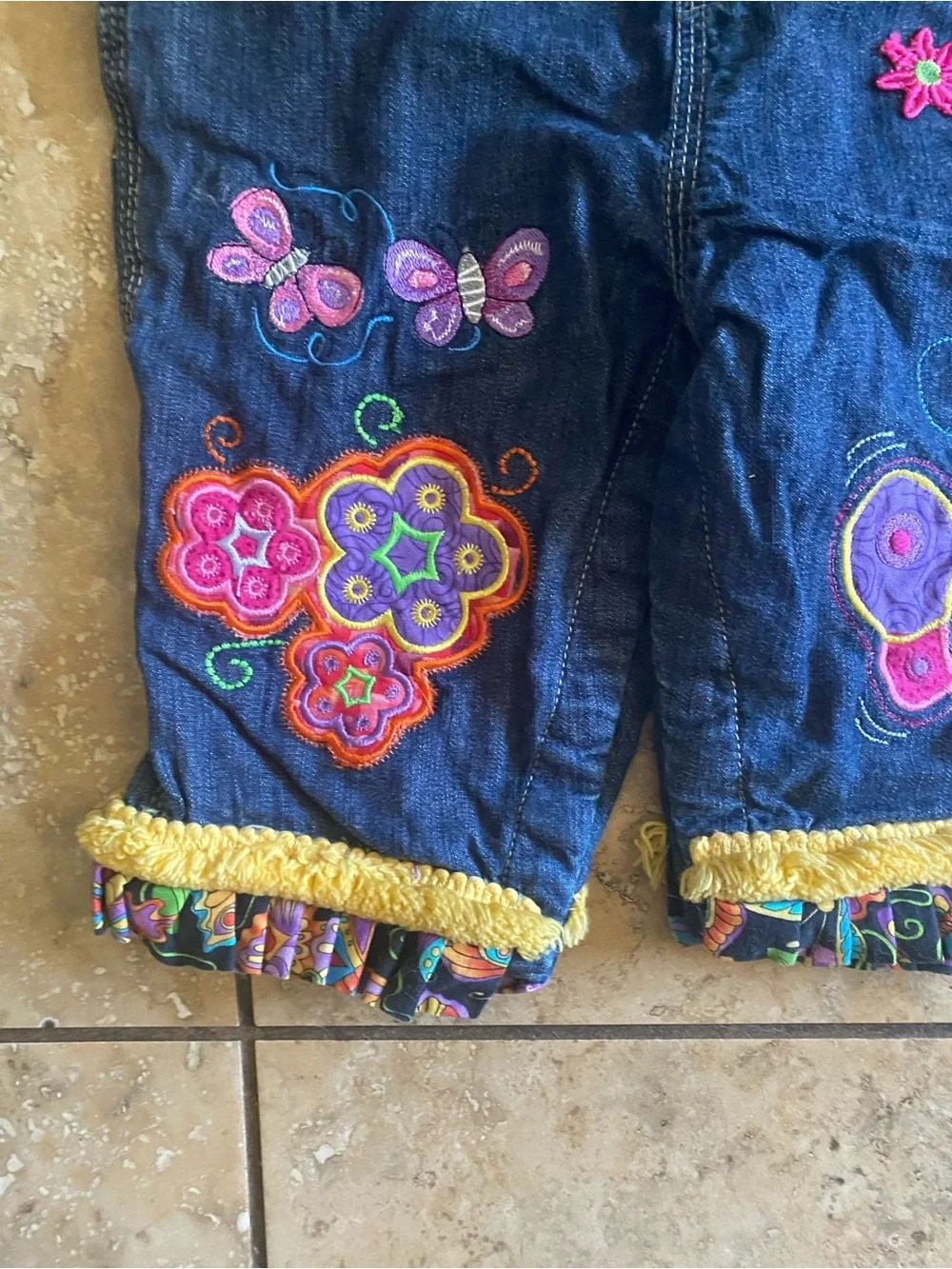 Oshkosh Y2K Denim 12mo Baby Cottagecore Patchwork Butterfly Embroidery Overalls